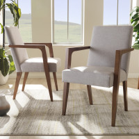 Baxton Studio BBT5267-Greyish Beige-Chair Andrea Mid-Century Modern Greyish Beige Upholstered Wooden Armchair (Set of 2)